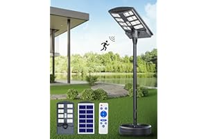 JAYNLT 6000W Solar Street Lights Outdoor with 78" Tall Pole, 3000K/4000K/6500K 400000LM Solar Floor Lamps Dusk to Dawn, IP68 Waterproof Solar Pole Lights with Motion Sensor for Yard, Patio, Camping