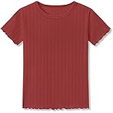 FOSTKU Crewneck T-Shirt for Girls - Soft Pointelle Short Sleeve Pullover Stylish Tops Size 6-16