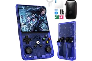 OROMVO R36MAX Handheld Game Console, 40000+ Games Retro Gaming Console, 256GB TF Card Mini Retro Video Console, 4000mAh Rechargeable 4.0" IPS HD Screen Portable Pocket Arcade (Transparent Blue)