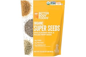 BetterBody Foods Superfood Organic Super Seeds - Chia Flax & Hemp Seeds, Blend of Organic Milled Flax Seed Organic Hemp Hearts, Add to Smoothies Shakes & More, 2lb, 32 oz