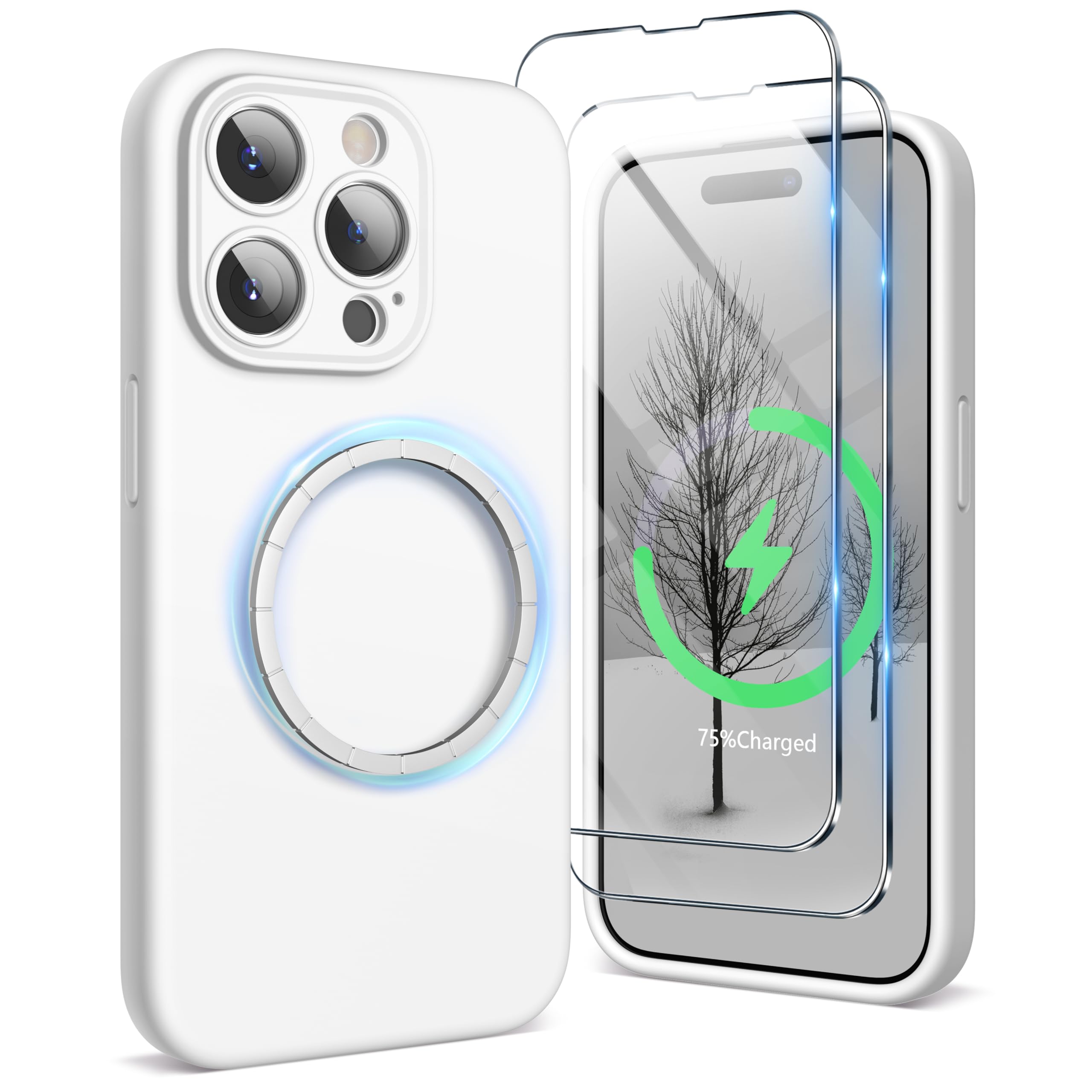 SURPHY Magnetic Case for iPhone 15 Pro Max Case with Screen Protector, Liquid Silicone Anti-Scratch Compatible with MagSafe Gel Rubber Phone Case for iPhone 15 Pro Max 6.7 inch, White — image 1