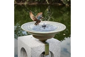 HLQMFHT Solar Bird Bath,Deck Bird Bath with Solar Fountain,Metal Bird Bath Bubbler,Deck Mounted Bird Bath,Balcony Bird Bath,Patio Garden Decor