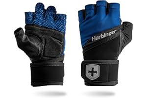 Harbinger Training Grip Wrist Wrap Gloves - Enhanced Grip & Wrist Support, Breathable Lycra Back, Padded Leather Palm, Half-Finger Design, Quick Pull Tabs - Ideal for Weightlifting, Gym - Men's