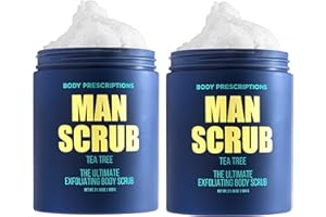 Body Prescriptions Men’s Exfoliating Body Scrub – Ultimate Skin Cleansing Wash in Jar with Twist-Top Lid, For All Skin Types, 21 Ounce (Pack of 2), Tea Tree