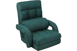FLOGUOR 14-Position Adjustable Floor Chair, Chaise Lounge Indoor, Folding Lazy Sofa with Armrests and a Pillow Padded Adults Gaming Chairs for Living Room, Bedroom Factory Price (Green) 8803GN