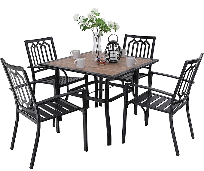 PHI VILLA Patio WoodLike 37 inch Square Dining Table and