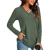Anyhold Womens Fall Plus Size Long Sleeve Tunic Tops for Leggings V Neck Casual Loose Fit Blouse Shirt