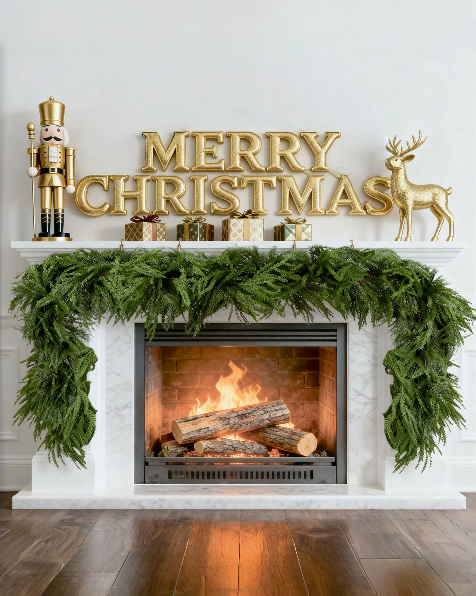 Photo 1 of homchy 12FT (2 * 6FT) Artificial Christmas Garland, Real Touch Norfolk Pine Greenery Garland, Ultra Full & Lush Unlit Garland for Door, Mantle, Fireplace, Stair, Indoor Outdoor Xmas Decorations