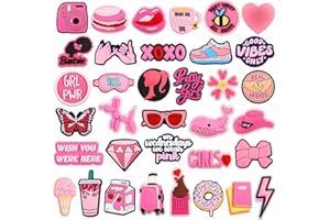 UNIPOMME 35Pcs Pink Shoe Charms for Women Girls, Cute Shoe Decoration Charms for Teens Kids Adults, Shoe Accessories Party Favors Birthday Christmas Gifts
