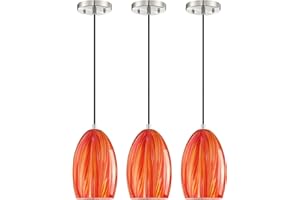 RAINLIGHTING 1 Light Hanging Indoor Kitchen Island Pendant Lights 4.65" Ceiling Light Shade Fixtures,Brushed Nickel Finish Modern Farmhouse Dinning Over Sink (Magmatic Red Glass, 3 Pack)