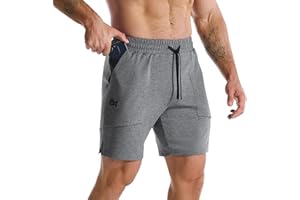 BROKIG Mens Zero Armor Gym Shorts,Cotton Running Workout Slim Fit Athletic Sweat Short for Men with Zip Pocket