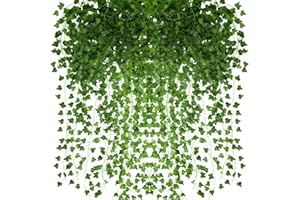 Jinwu 24 Pack 160.8 Ft Artificial Ivy Garland, Fake Vines Leaves Hanging Vine Plants Green Leaves for Bedroom Home Garden Trellis Fence Balcony Wedding Party Event Decorative