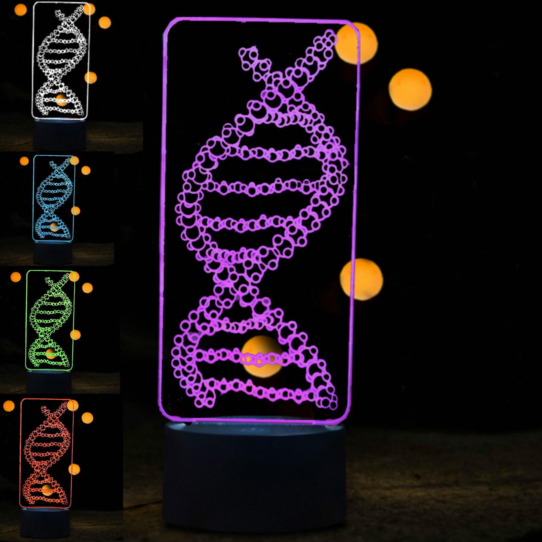 FXUSLGT3D Abstract DNA LED Night Light 16 Color Change LED Remote Control Table Desk Lamp Acrylic Flat ABS Base USB Charger Home Decoration Toy Birthday Xmas Kid Children Gift