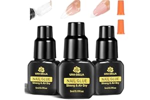 UNA GELLA Fast Drying Super Strong Nail Glue for Press Ons(5ML*3PCS) Acrylic Nails Tips No U/V Light Needed Press On Nail Glue Salon Quality Professional Nail Glue Home DIY with Opener, Drip Use