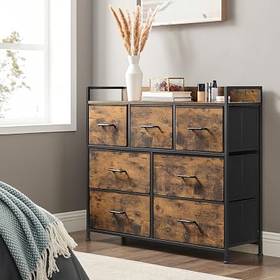 SONGMICS Chest of Drawers 7-Drawer Cabinet Rustic Brown Black LTS137B01