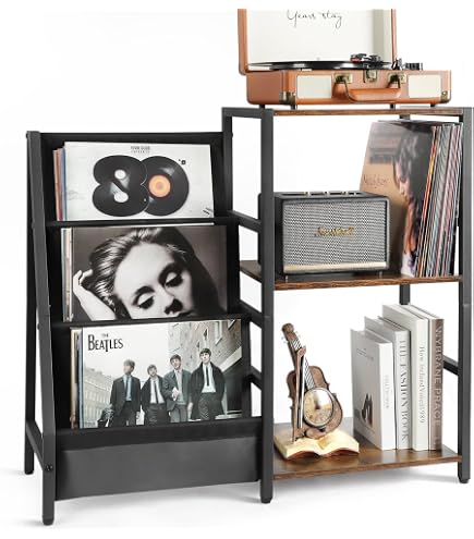 Support Vinyle En Bois 16,6 Cm - Présentoir Moderne Pour Disque, Téléphone Et Photo - Décoration Salon Marron Rustique