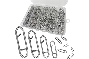 DAMIDEL 280Pcs/Box Stainless Steel Fishing Power Speed Clips (SS:100Pcs,S:100Pcs,M:60Pcs,L:20Pcs) High Strength Fishing Connector Swivels Snaps for Quick Change Lure Tackle Saltwater Freshwater