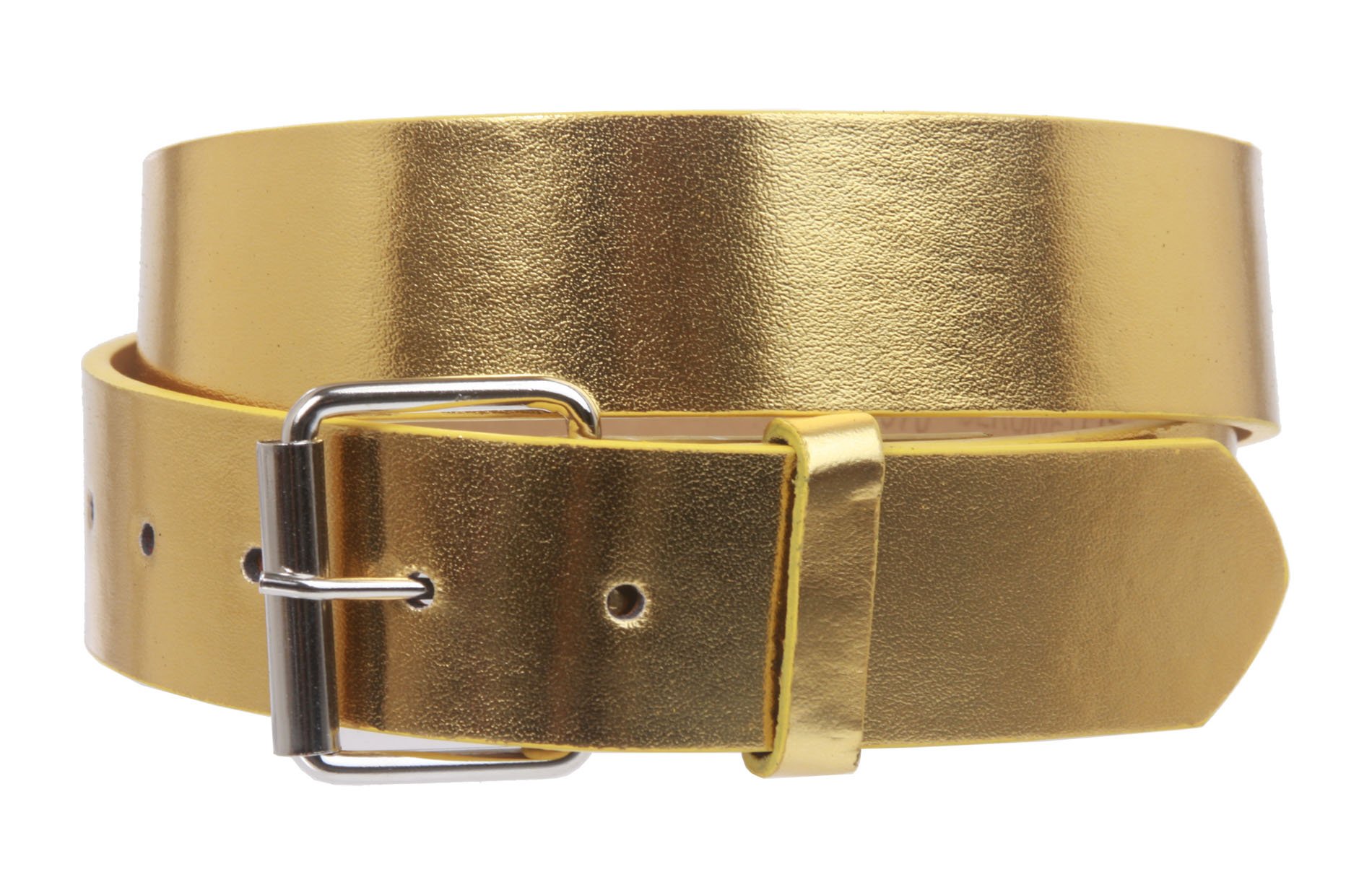 Photo 1 of 1 1/2" (38mm) Snap On Plain Leather Jean Belt With Roller Buckle, Gold | l (35-37" waist)