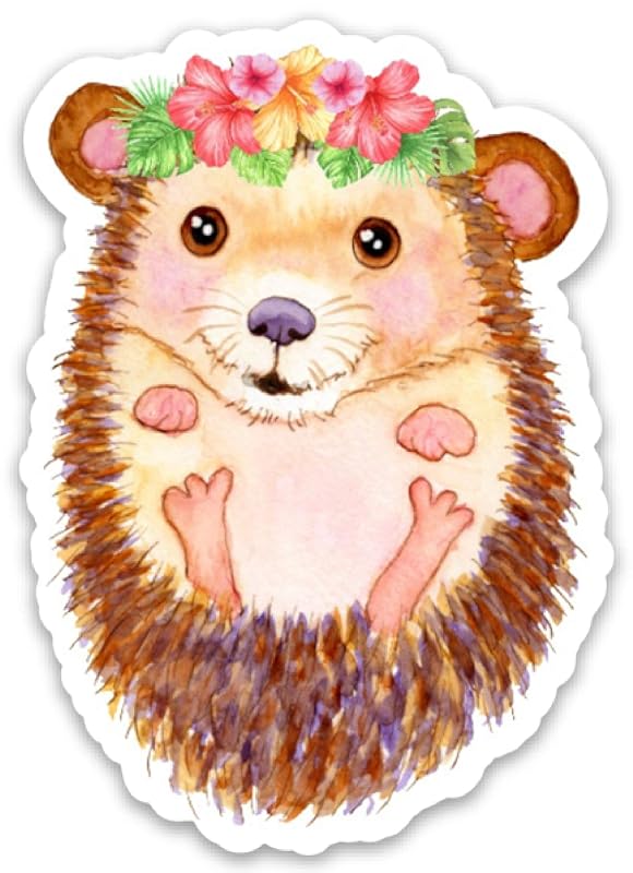 Hedgehog Floral Crown Sticker, Hedgehog Sticker, Hedgehog