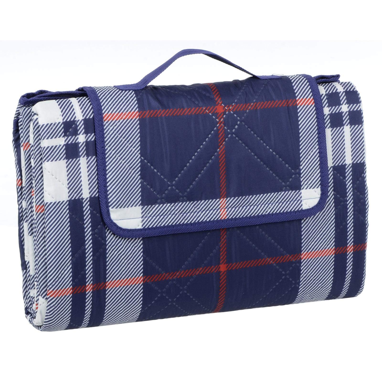 Azuma Family Picnic Blanket Waterproof Travel Rug Camping Mat Navy Check XXL 200x200cm
