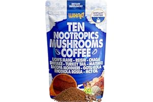 WIXAR NATURALS Wixar Nootropics Mushroom Coffee - Ten Superfood Extract Instant Coffee Powder with Lions Mane, Turkey Tail, Reishi, Chaga, Shiitake, Rhodiola Rosea, Gotu Kola, Bacopa - 5oz Mushrooms Supplement