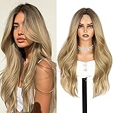 WIGER Long Ombre Blonde Wavy Wig for Women Middle Part Curly Natural Hairline Glueless Wigs TALOS Synthetic Heat Resistant Fiber Wig for Cosplay Costume Christmas