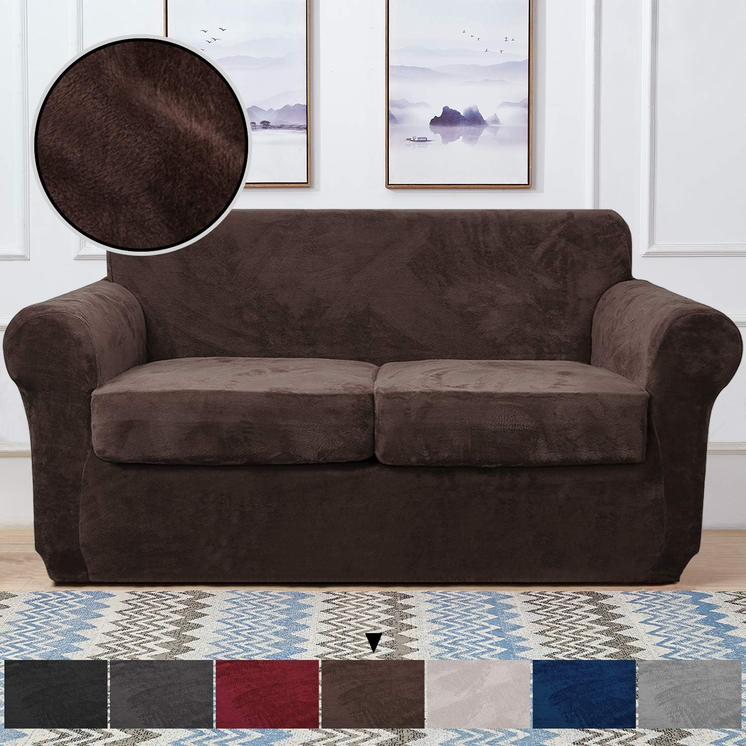 RHF Velvet Couch Cover 3 Piece Couch Covers for 2 Cushion