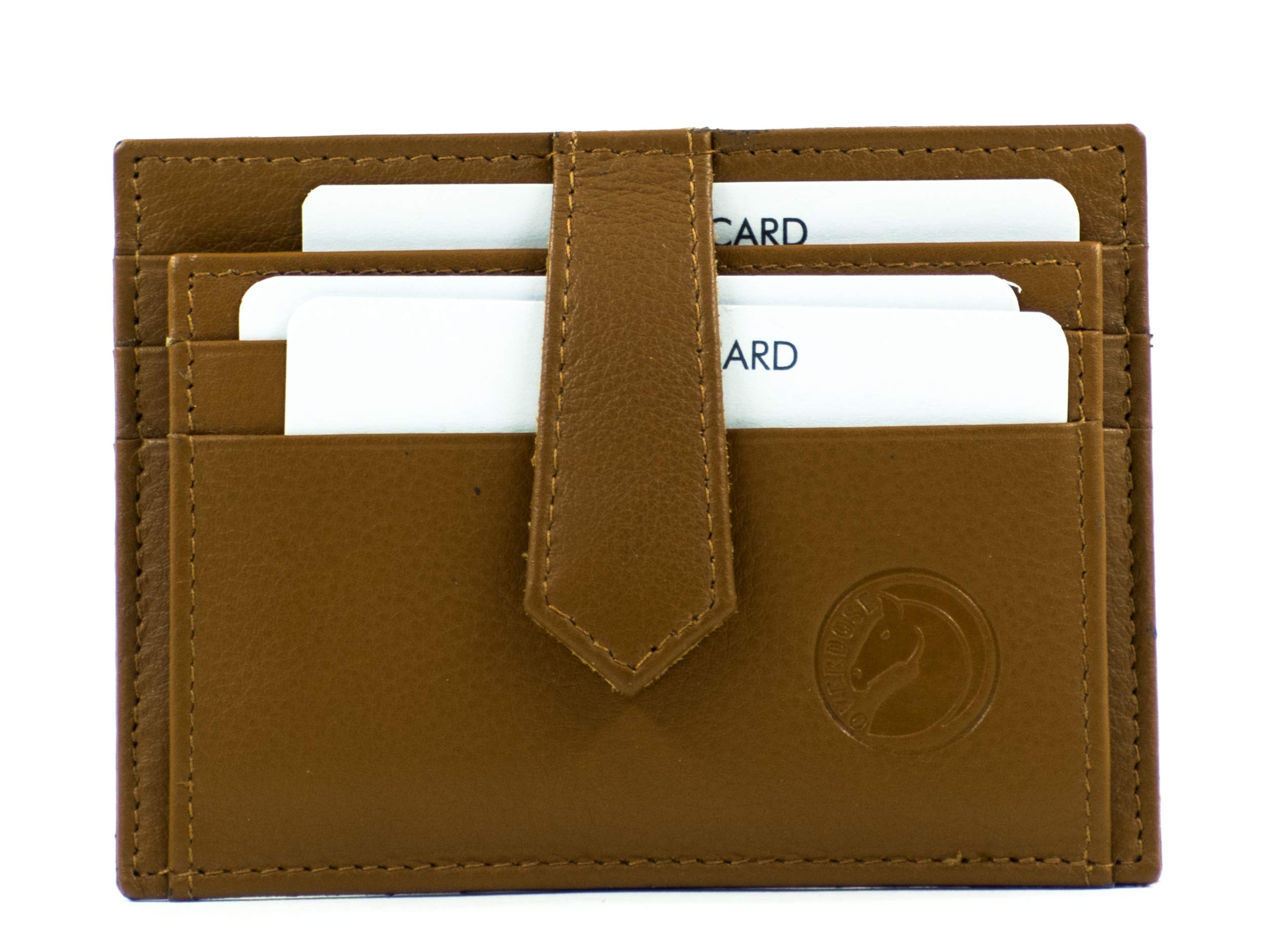 OVERDOSE Slick & Slim Design Leather Credit Holder, Business Card Holder, ID Card Holder, Licence Holder, Front Pocket Wallet Bifold Card for Women & Men - TAN Design — image 1
