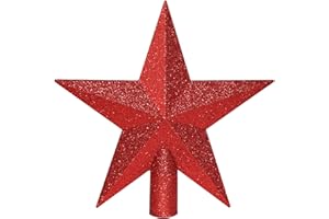 Annecy Christmas Tree Topper - 8" Red Star Tree Topper, Glitter Shatterproof Christmas Tree Decoration