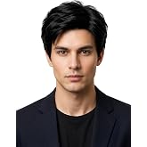 DARLIN HAIR Short Black Wigs for Men, Natural Wavy Layered Synthetic Wig, Realistic Fluffy Male Hairpiece for Daily Wear, Halloween, Cosplay Party
