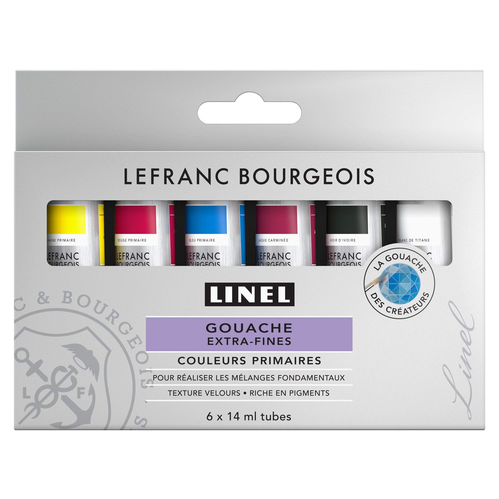 Lefranc & Bourgeois 301239 Linel Gouache Extra Fine and Smooth Watercolours with Maximum Colour Intensity, Luminosity for Streak-Free Application - 6 Primary Colours Mixing S