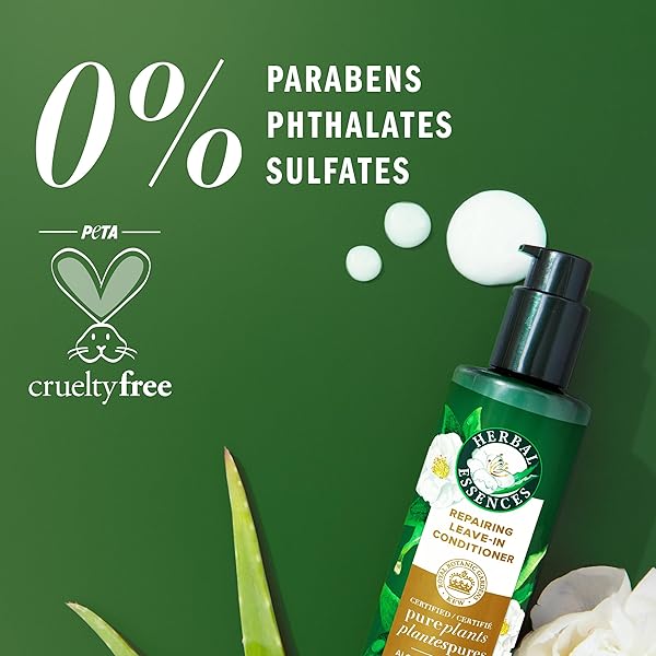 HERBAL ESSENCES REPAIRING LEAVE-IN CONDITIONER, CERTIFIED PURE PLANTS, WITH ALOE AND CAMELLIA FLOWER OIL, 7.6 FL OZ