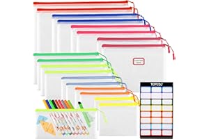 YOPCDJ 18PCS Mesh Zipper Pouch Bags, Zipper Bags for Office Supplies,9 Colors for Puzzles Board Game Storage, 8 Sizes for Reusable Plastic Zip Organizer for Travel