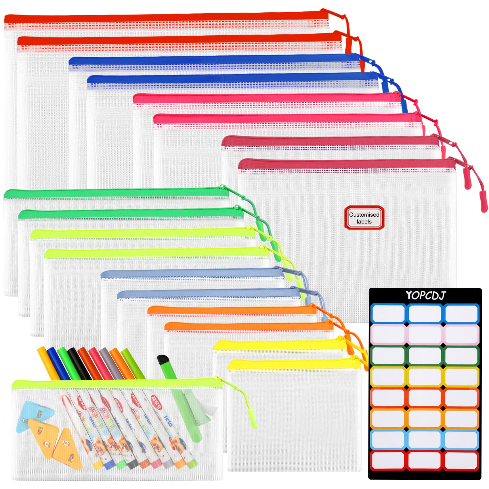 Photo 1 of 18PCS Mesh Zipper Pouch Bags, Zipper Bags for Office Supplies,9 Colors for Puzzles Board Game Storage, 8 Sizes for Reusable Plastic Zip Organizer for Travel