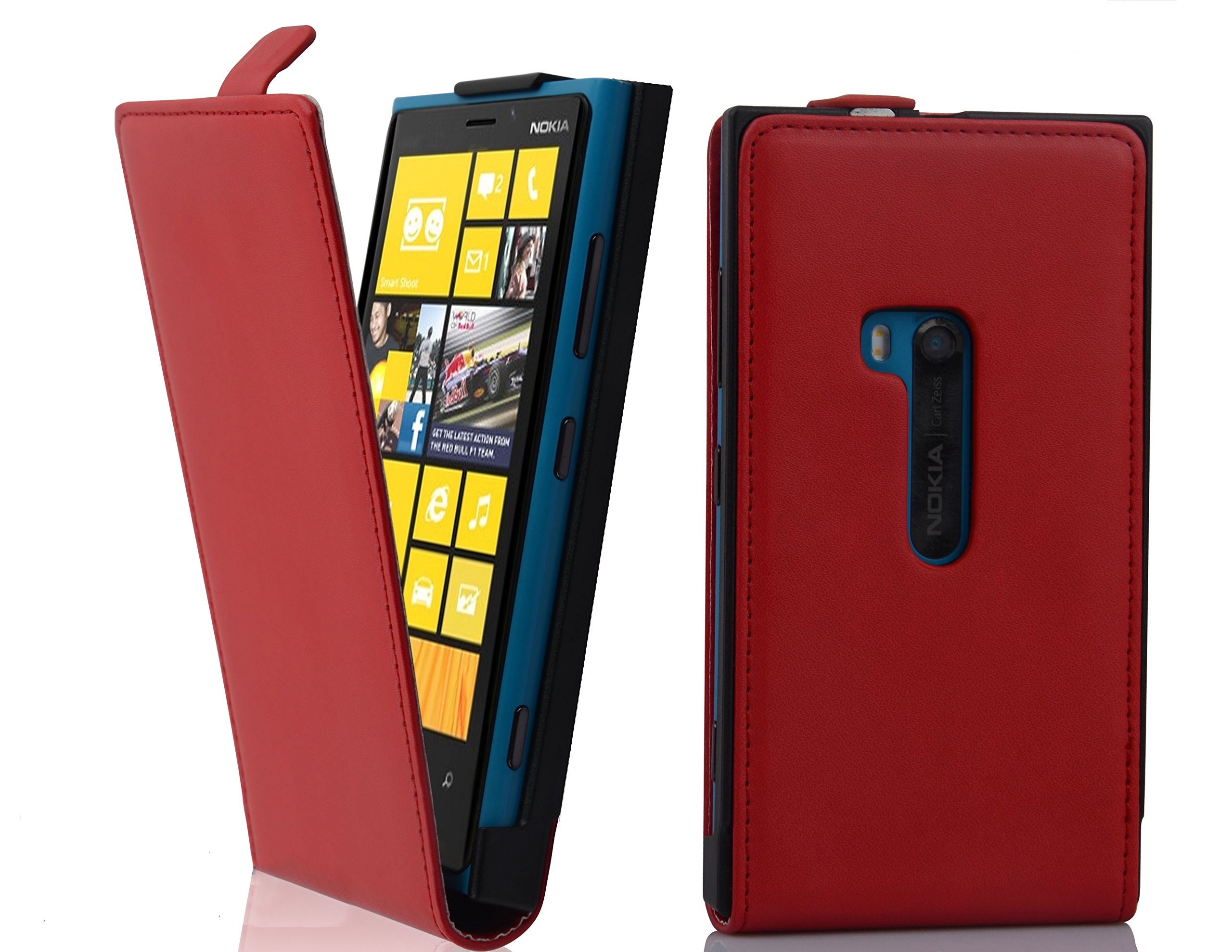 cadorabo Case works with Nokia Lumia 920 in CHILI RED - Flip Style Case made of Smooth Faux Leather - Wallet Etui Cover Pouch PU Leather Flip