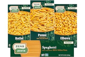 ZENB Plant Based Spaghetti, Rotini, Elbow, and Penne Variety Pack Pasta - Made From 100% Yellow Peas, Gluten Free, Non-GMO & Vegan, 20g of Protein & 12g of Fiber In Every Serving (Pack of 4)