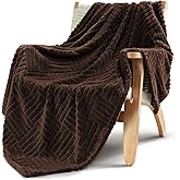 Whale Flotilla Lightweight Fleece Throw Blanket for Couch, Fuzzy Soft Blankets with Decorative Jacquard Pattern for All Season, Warm and Fluffy, 50x60 Inch, Coffee