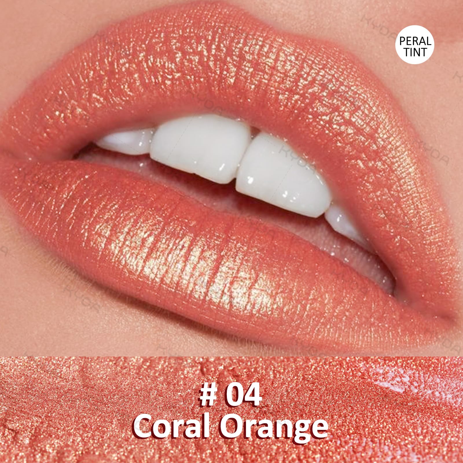 KYDA Orange Shimmer Lipstick, Metallic Pearl Lipstick, Lasting Non-sticky Glitter Lips Color, High Glossy Lips Makeup for Women, Coral Orange