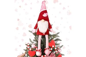Soulchen Valentine's Day Tree Topper: Pink Gnome Tree Topper Decoration 21 Inch Handmade Plush Gnome Valentine Treetop Decoration for Valentines Day Wedding Holiday Party Decor