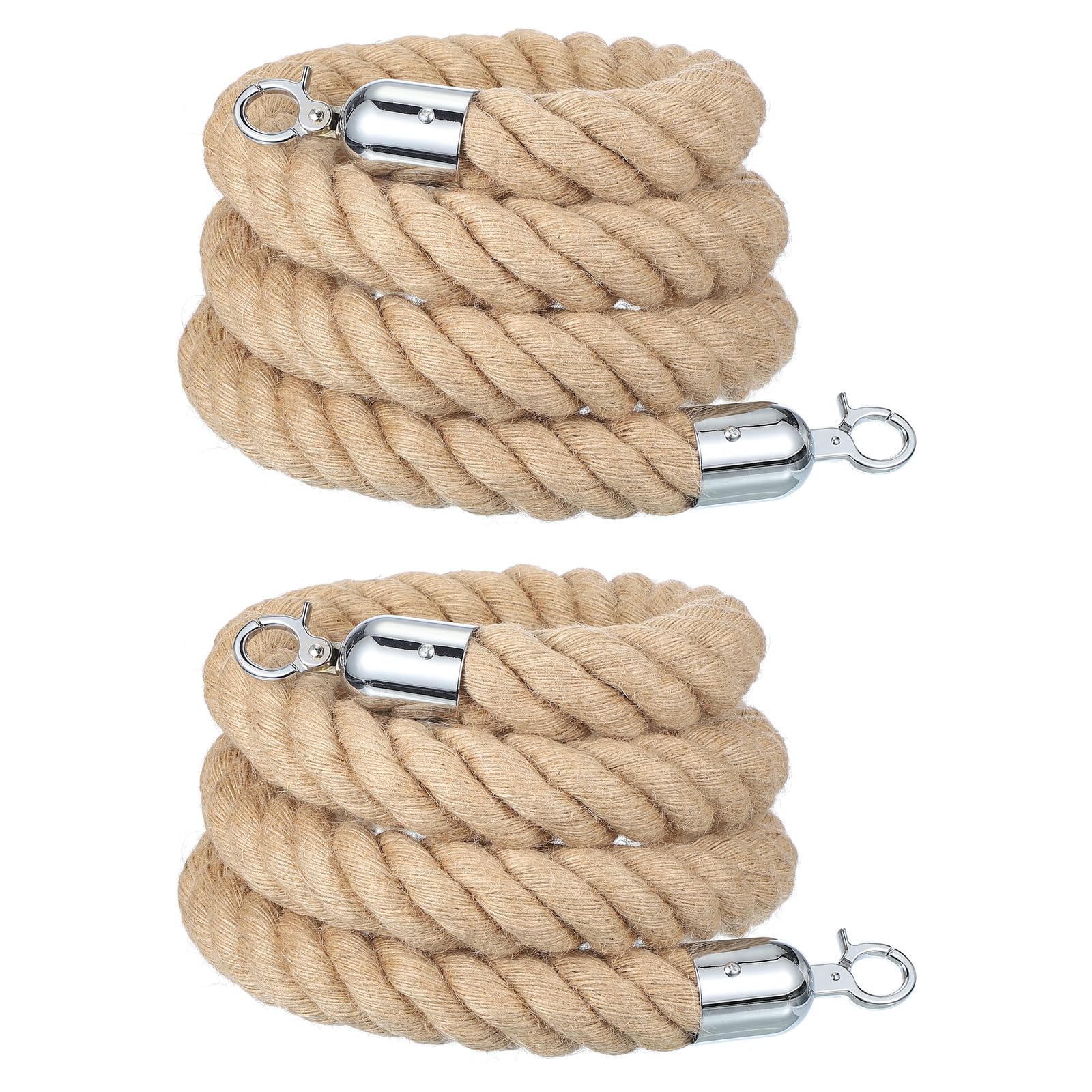 Photo 1 of MECCANIXITY Jute Stanchion Rope 7ft x 1.5 Inch Safety Queue Braided Jute Ropes with Snap Hooks, Crowd Control Line Barrier for Movie Theaters Grand Openings Hotel Celebration 2Pcs
