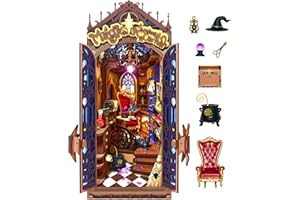 Rolife Book Nook Kit Magic Fantasy Corner DIY Miniature House Kit, 10" Wizard Witch Room Booknook Bookshelf Insert Decor 3D W