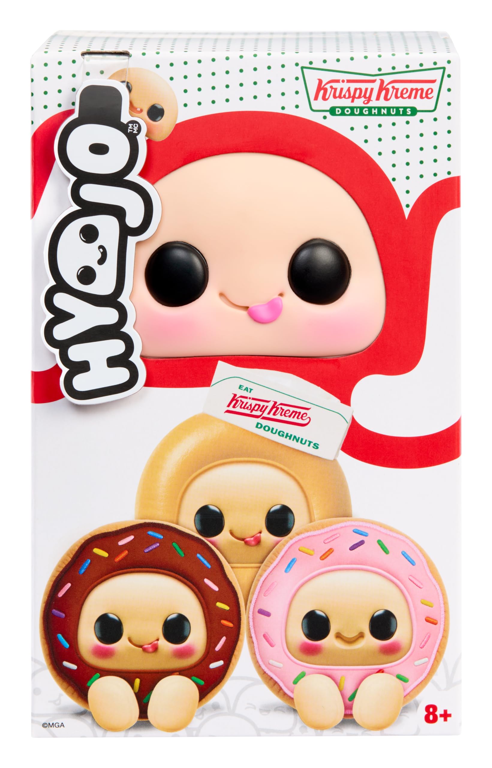 Hyojo Krispy Kreme Doughnuts Series, Blind Box Collectible Plush, Limited Edition Toy Gift for All Ages, 3 to Collect, Chocolate & Strawberry Iced, and Original Glazed with a Signature Hat