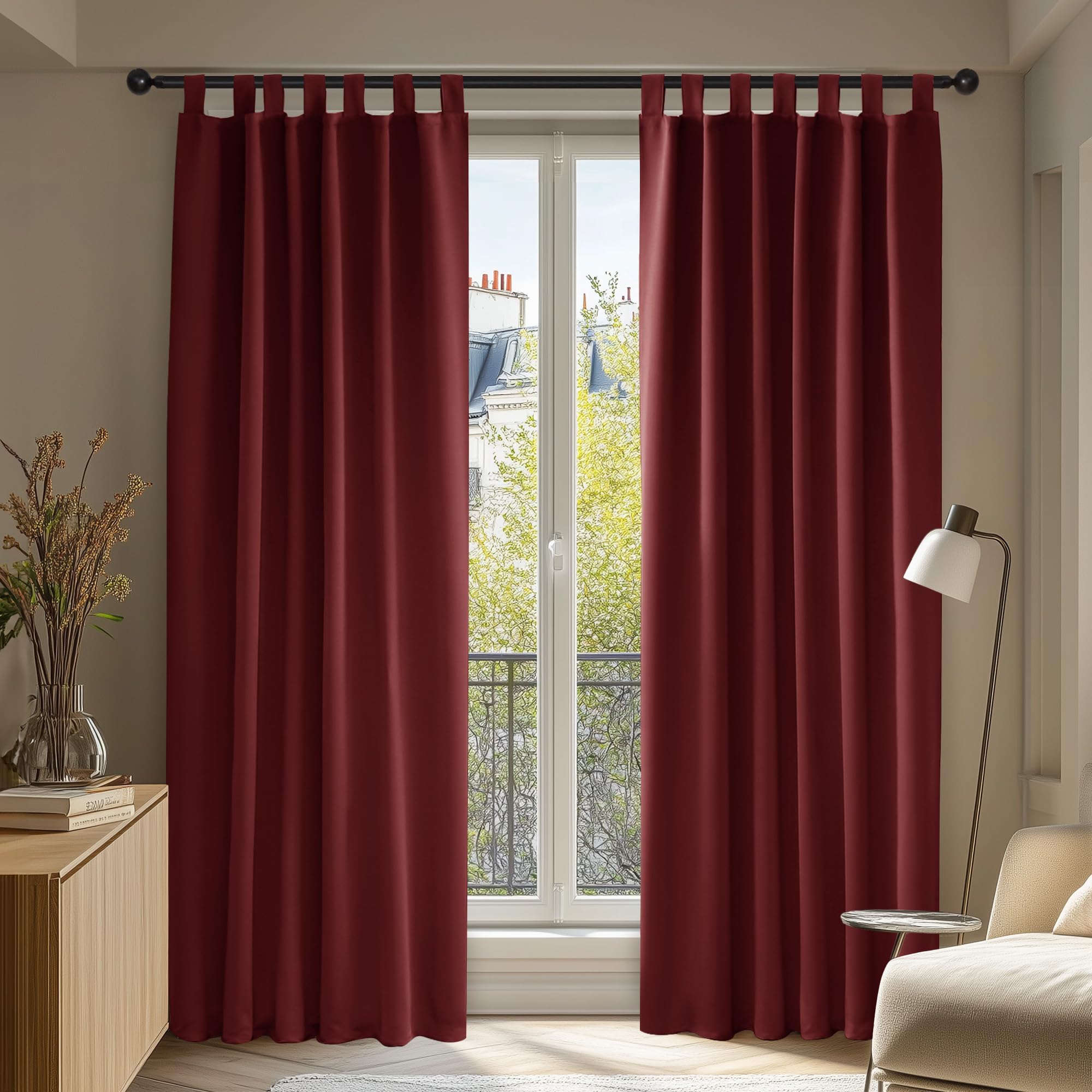 Deconovo Solid Wine Window Treatments Thermal Insulated Curtains Tab Top Blackout Curtains for Girls Bedroom Red W55 x L82 Inch One Pair