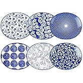 Selamica Small Dinner Plates, Oval Dessert Plates Ceramic, 6 Inch Small Plates for Appetizer, Cake, Snacks, Microwave Dishwasher Safe, Set of 6, Vintage Blue
