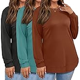 Oakgarden 3 Pack Women's Plus Size Sweatshirts, Long Sleeve Cotton Tees Crew Neck Pullover Shirts Tunic Curved Hem T-Shirts