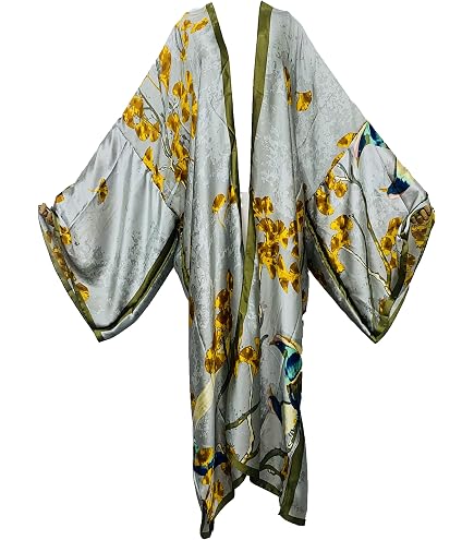 Women's Boho Maxi Kaftan Dress - Batwing Sleeve Silk-Feel Cover Up, Plus Size One Size, 55 Inch Length