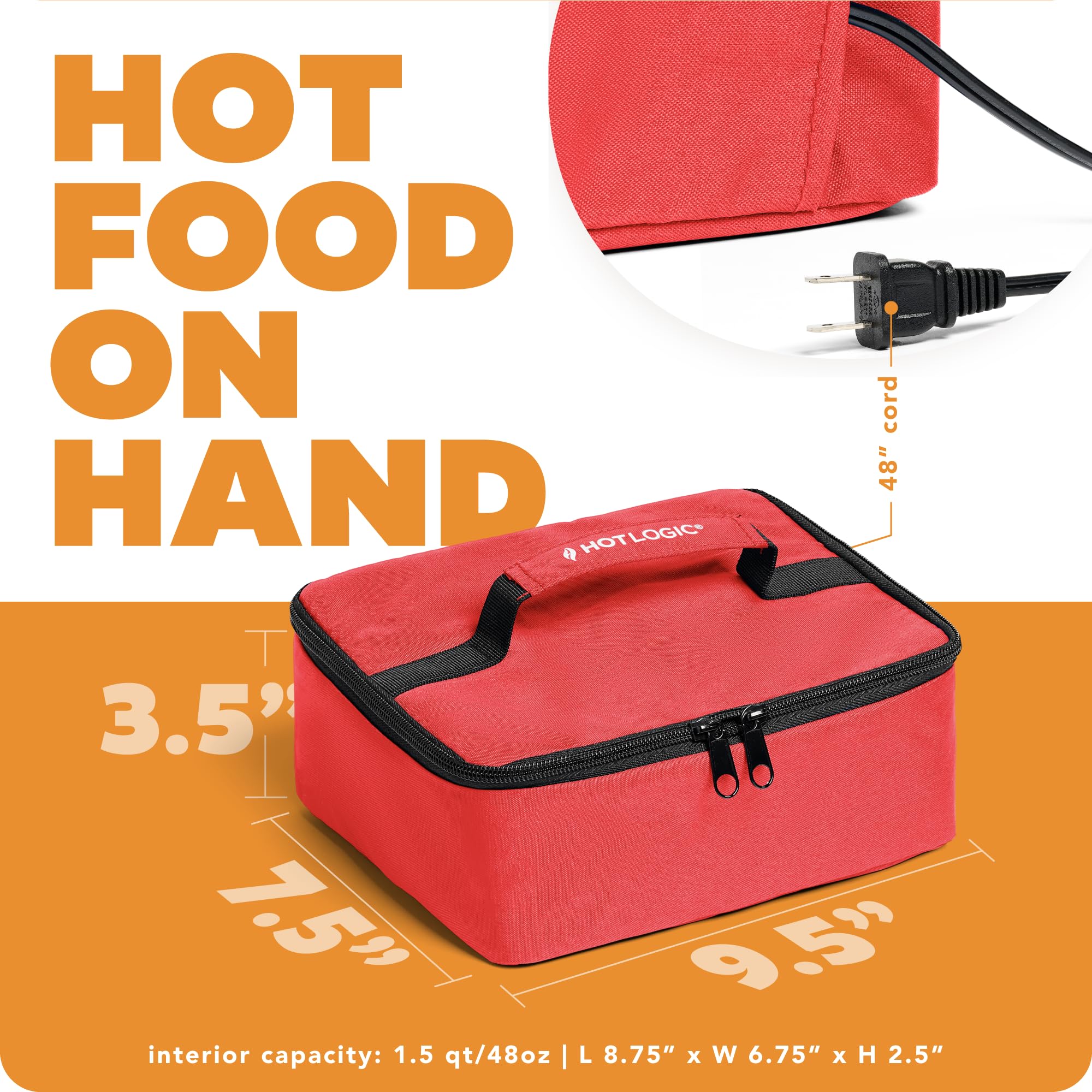 HOTLOGIC Mini Heated Lunch Box - Portable Electric Food Warmer for Men and Women - Great for Work, Office, and Construction - Cook, Reheat, and Eat on the Go - 120V - Red