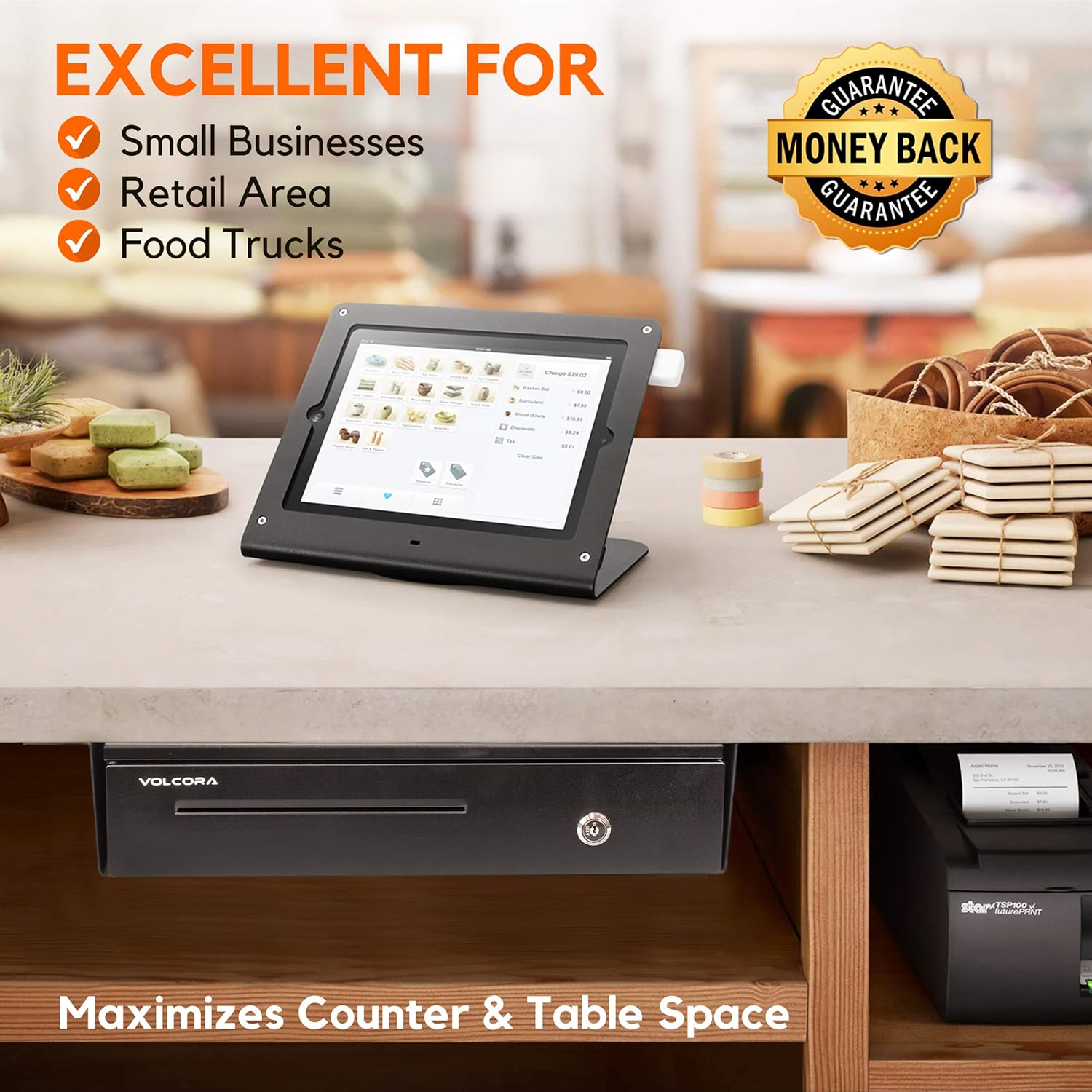 Cash Register Drawer with Under Counter Mounting Metal Bracket - 16” Black Cash Drawer for POS, 5 Bill 6 Coin Cash Tray, Removable Coin Compartment, 24V RJ11/RJ12 Key-Lock, Media Slot - For Businesses : Electronics