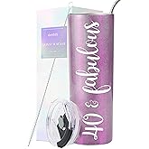 Onebttl 40th Birthday Gifts Women, Gifts for 40th Birthday Woman, 40 and Fabulous Gifts, 40th Birthday Gifts Ideas, 20oz Tumbler with Straw, Unique 40th Birthday Gifts for Her, Dark Purple
