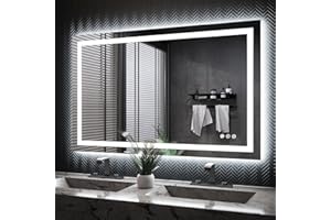 ISKM 48''x30'' LED Bathroom Mirror LED Mirror for Bathroom with Front and Backlit Dimmable Illuminated Mirror for Wall Anti-Fog Tempered Glass